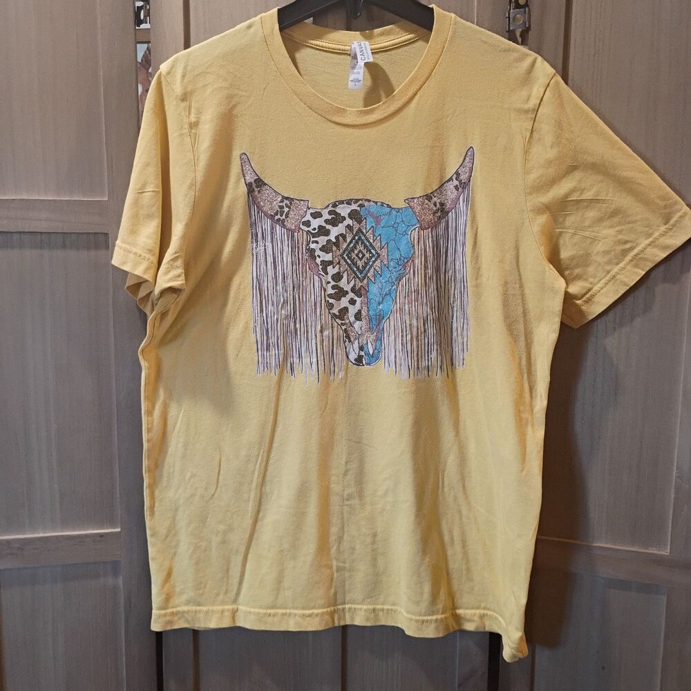 Turquoise cow skull shirt bella canvas size large